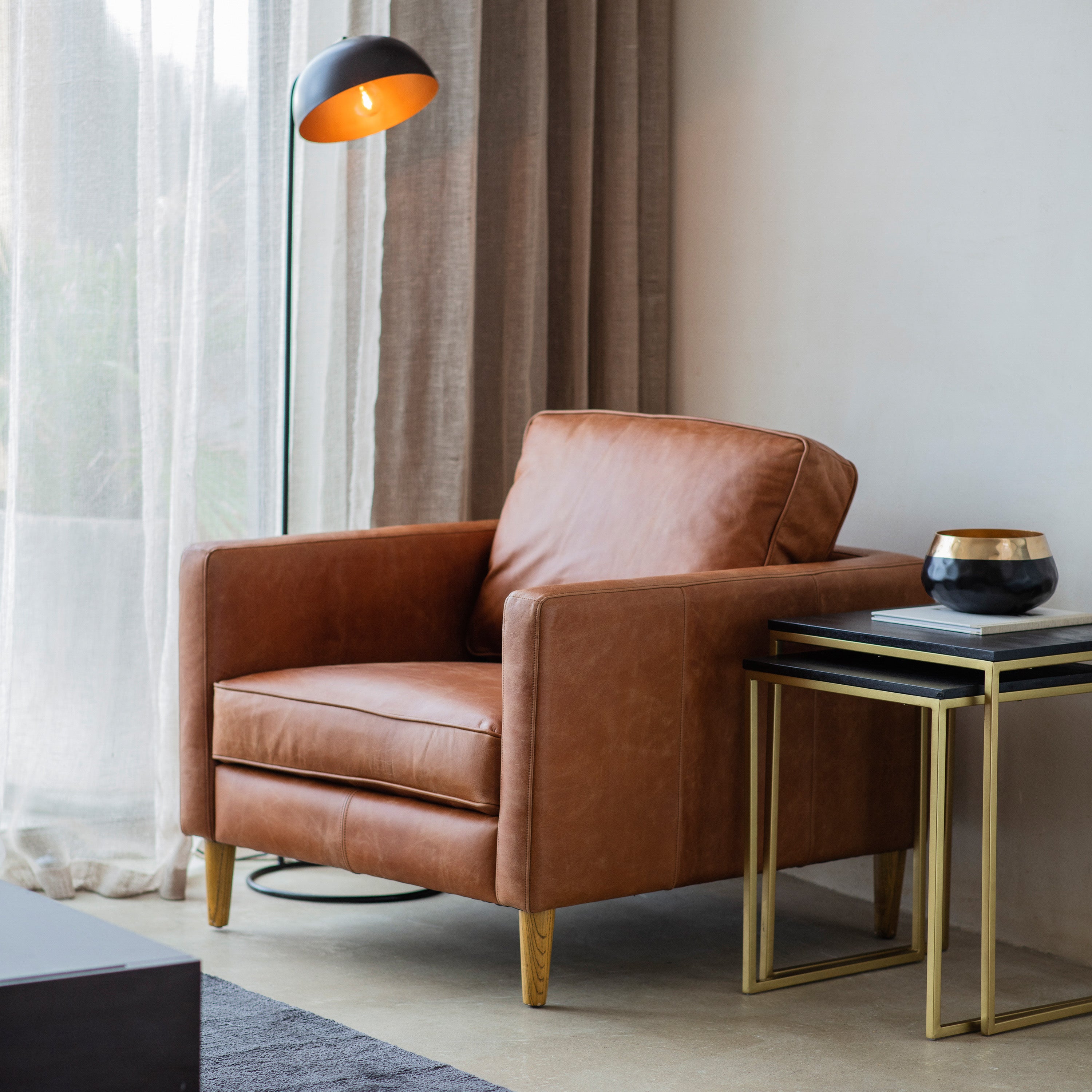 Tan shop leather armchair