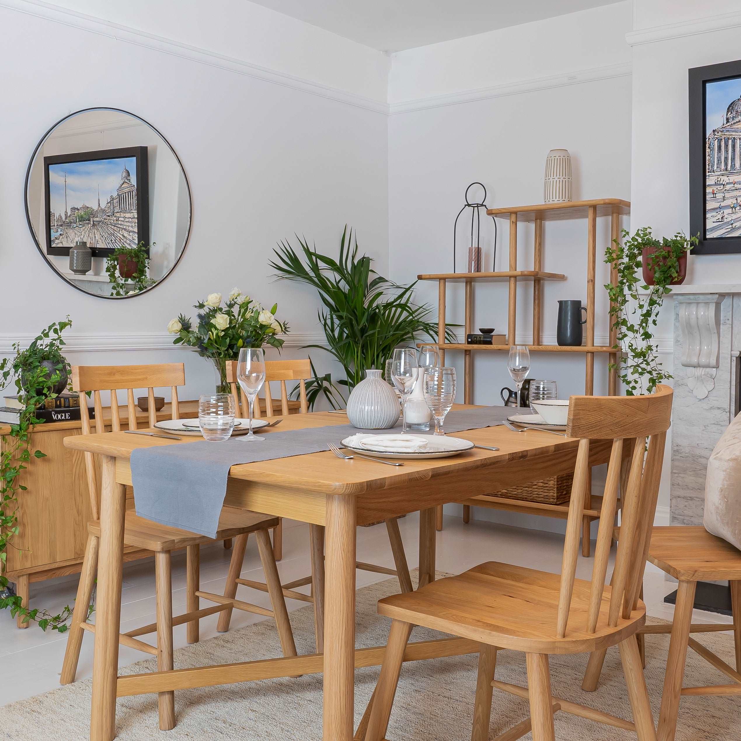 Solid oak wood dining shop table