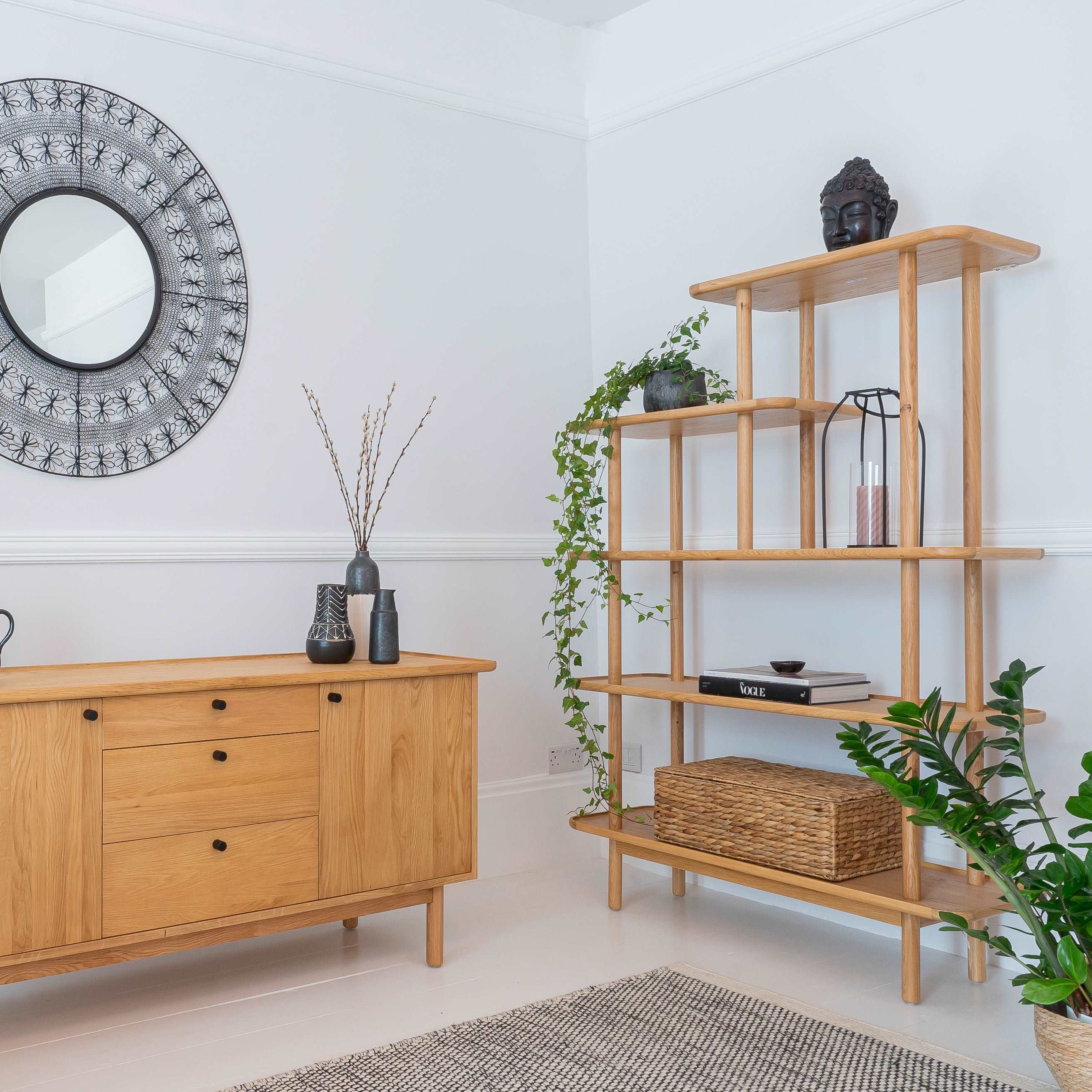 Sandywater Wooden Open Display Shelving unit in Solid Oak