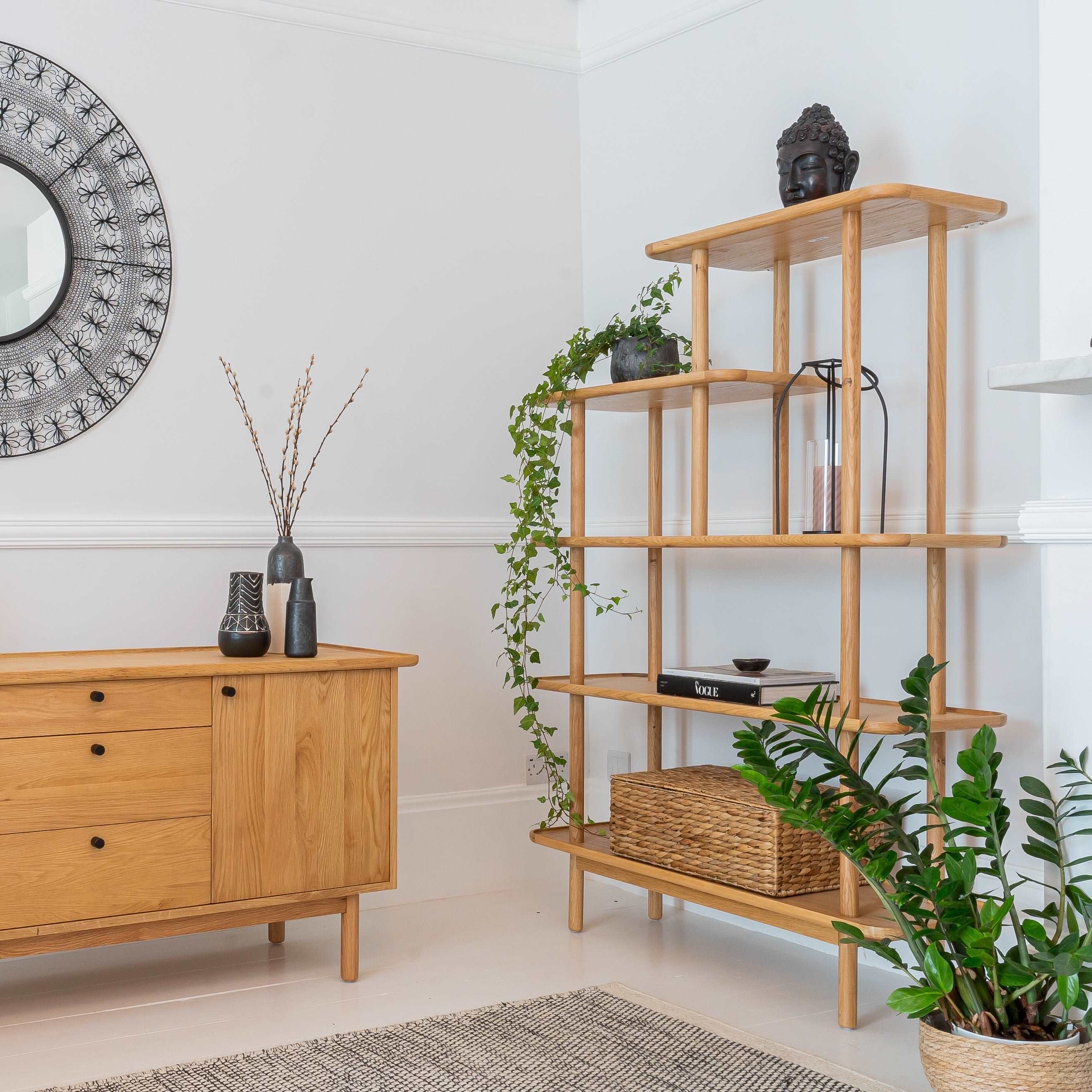 Sandywater Wooden Open Display Shelving unit in Solid Oak